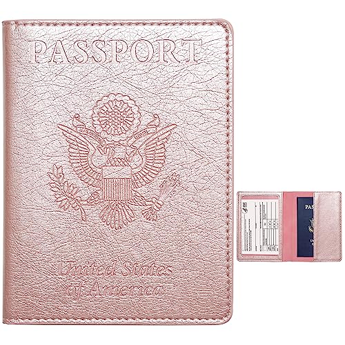 Huadinke Passport And Vaccine Card Holder Combo, Upgraded Passport Holder With Vaccine Card Slot, Leather Passport Wallet Cover, Travel Accessories For Women Men, Rose Gold #TOP14