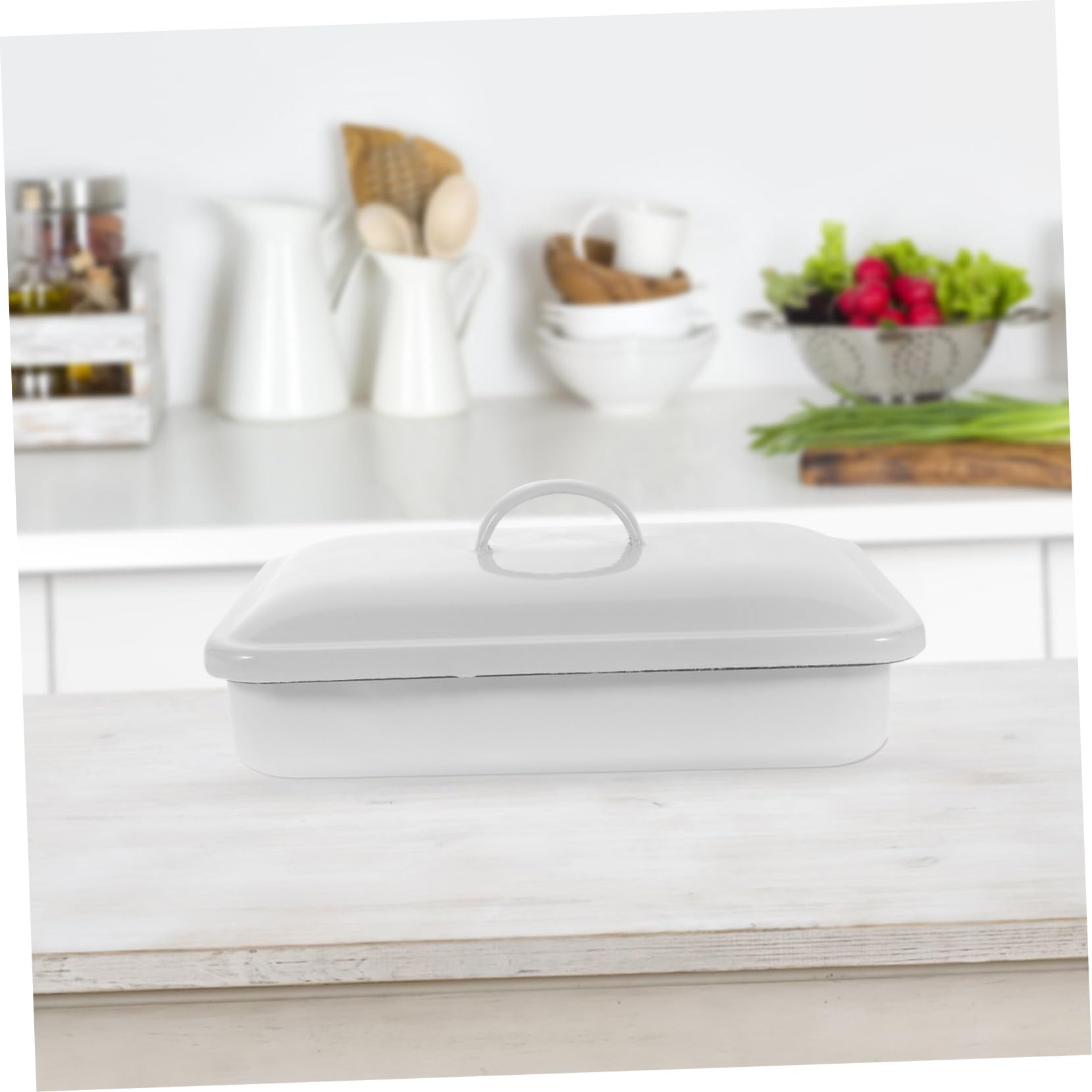 Weiße Emaille Brotbackform 30x20cm mit Hitzebeständiger Beschichtung Antihaft Backblech und 4 Stützpunkten als Backblech für Restaurant und Kuchenformen