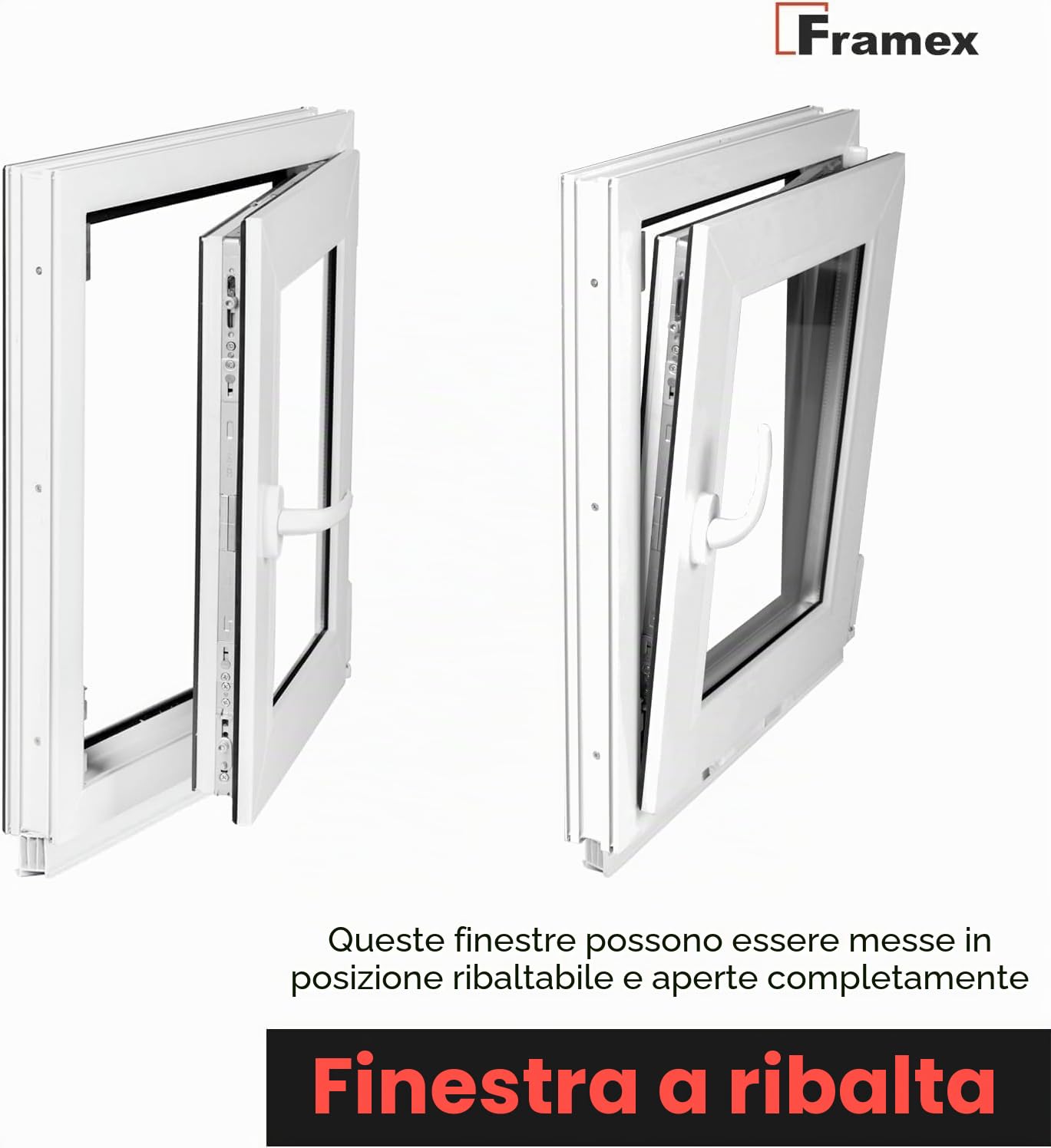Finestra Seminterrata Piccola in PVC Bianco, Larghezza x Altezza 100 x 50 cm (1000 x 500 mm), Doppi Vetri (32 mm), Anta-Ribalta, Girevole DIN Sinistra – Premium