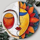 Sun and Moon Aluminum Metal Sign – Waterproof Hippie Wall Art for Home Decor – Weather‑Resistant Round Decorative Plaque for Patio, Garage, Kitchen 8×8"
