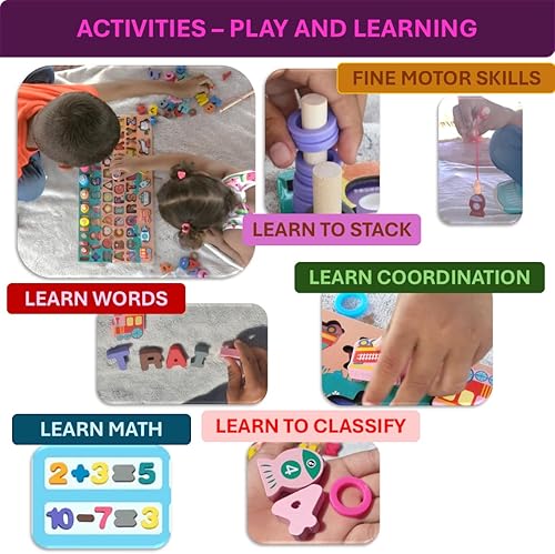 Miniatura 3 de VMLCtoys Juguetes de madera para niños pequeños, tablero logarítmico, rompecabezas de números de madera con 123 piezas. Juguetes educativos para