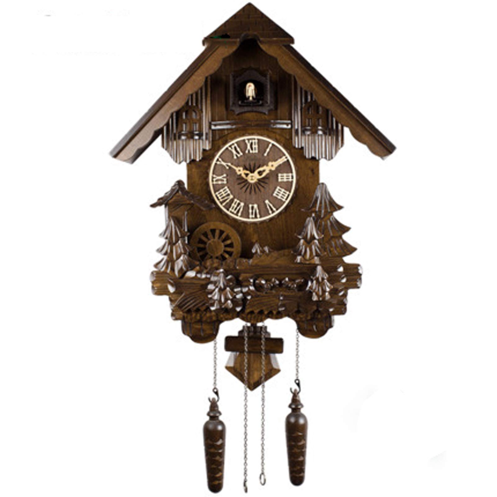 Quartz Cuckoo Clock, Black Forest House, with Moving Waterwheel, with Music, for Study Office Bedroom,Natural,B
