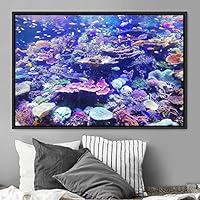 Framed Canvas Wall Art Deep Under Group Jellyfish Marine Life Multicolor Photography Realism Tropical Ultra Whimsical - 16x24 inches