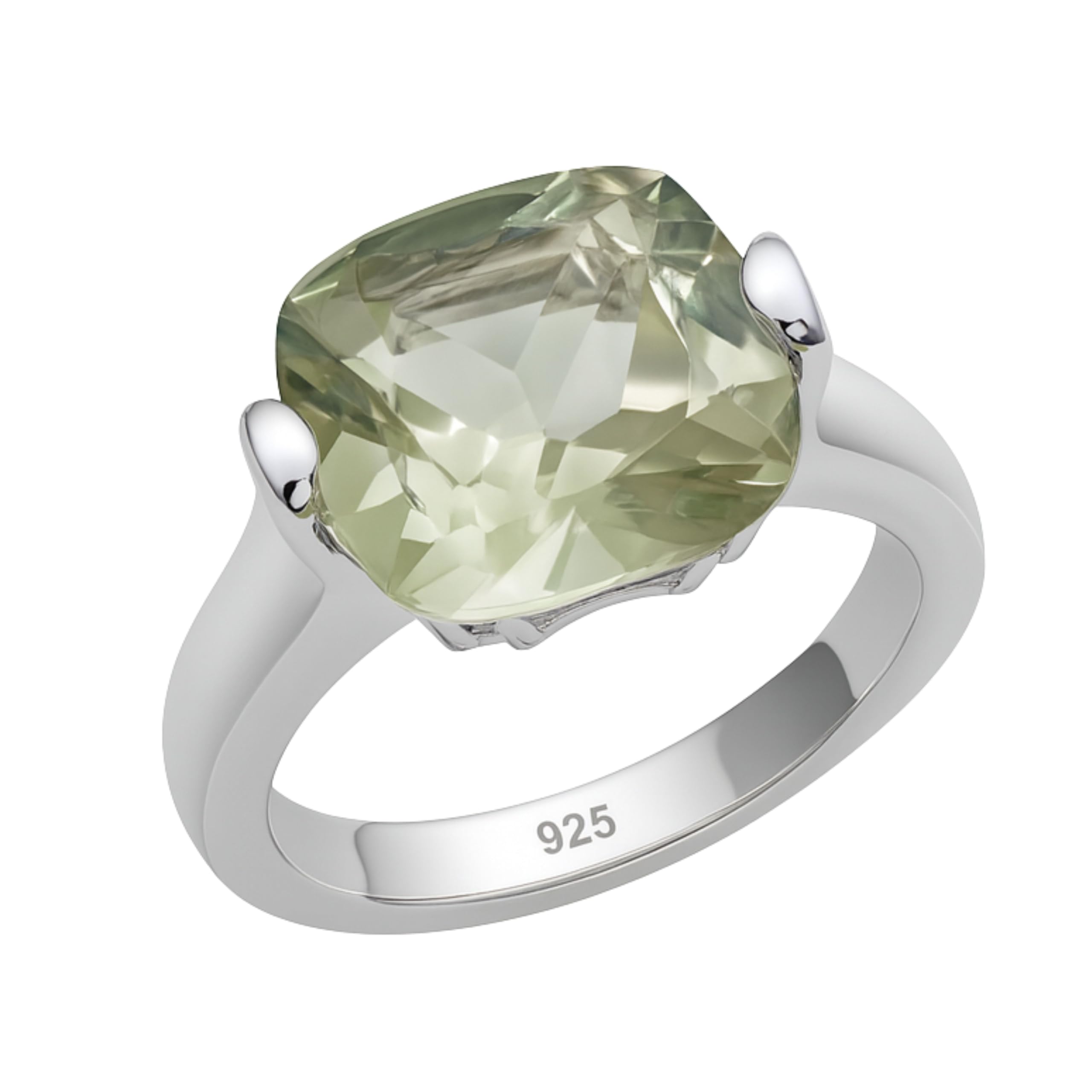 Anillo de amatista verde con corte cojín - Joyería de plata de ley 925 - Elegante anillo de cóctel con piedra preciosa facetada