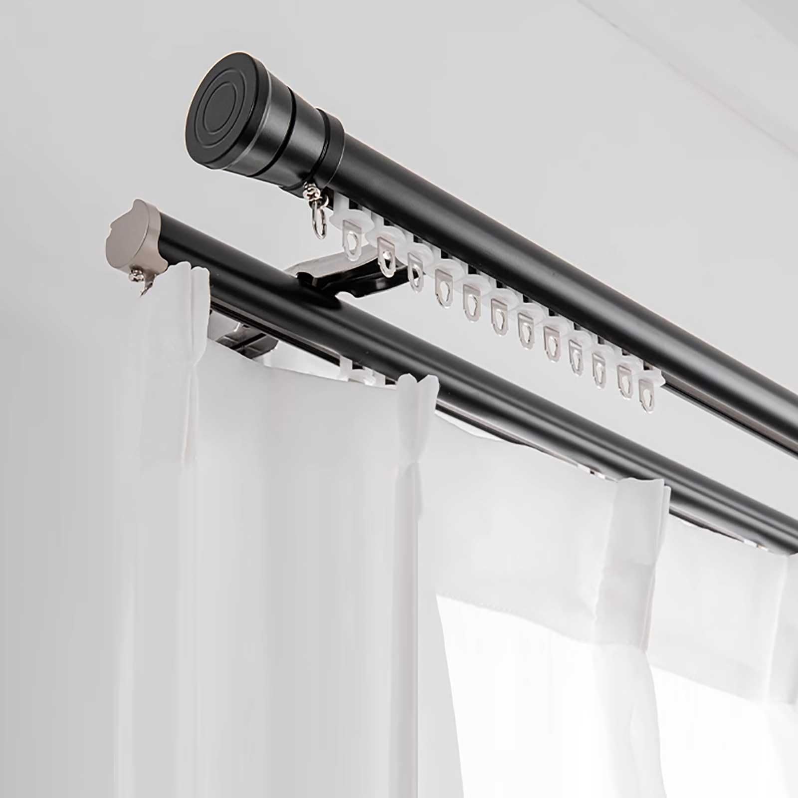 Silent Sliding Rail Wandmontierte Doppelschiene Gardinenschiene Vorhangschiene 2-läufig Komplettset mit Zubehör for Vorhänge Fenster Balkon Büros Hotels(3.2m(10.5ft))