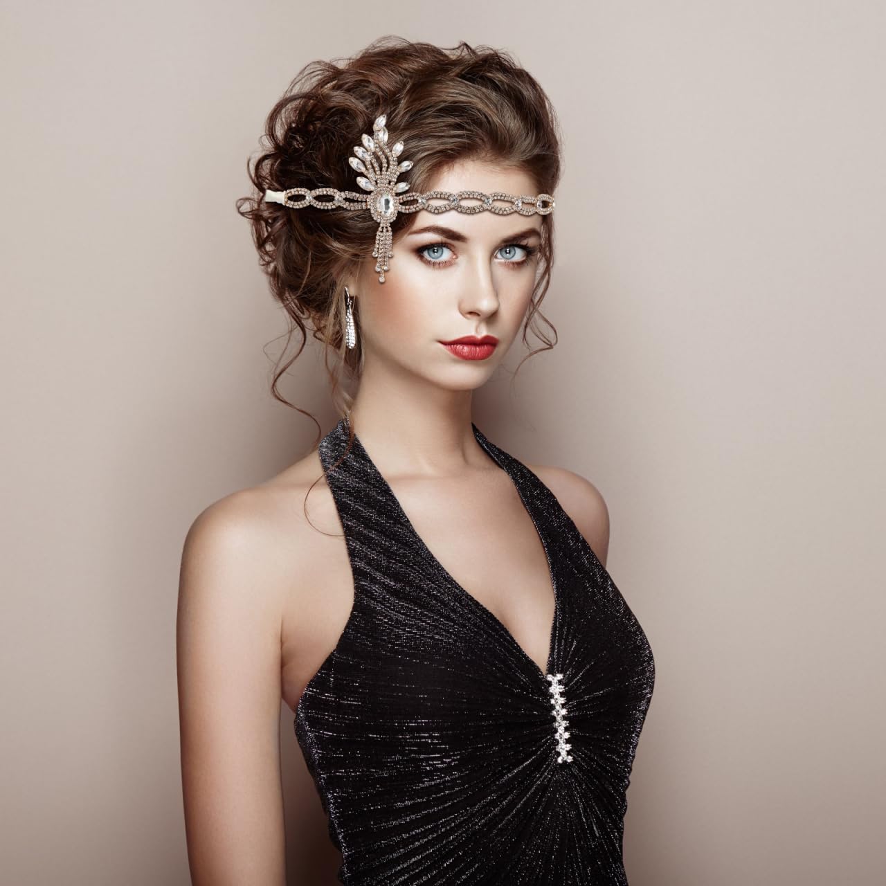 Lurrose 1920s Flapper Accessories Leaf Rhinestones Flapper Headpiece Great Accessories for Women Tassel Bride Wedding Head Bands Crystal Headband for Women Girls