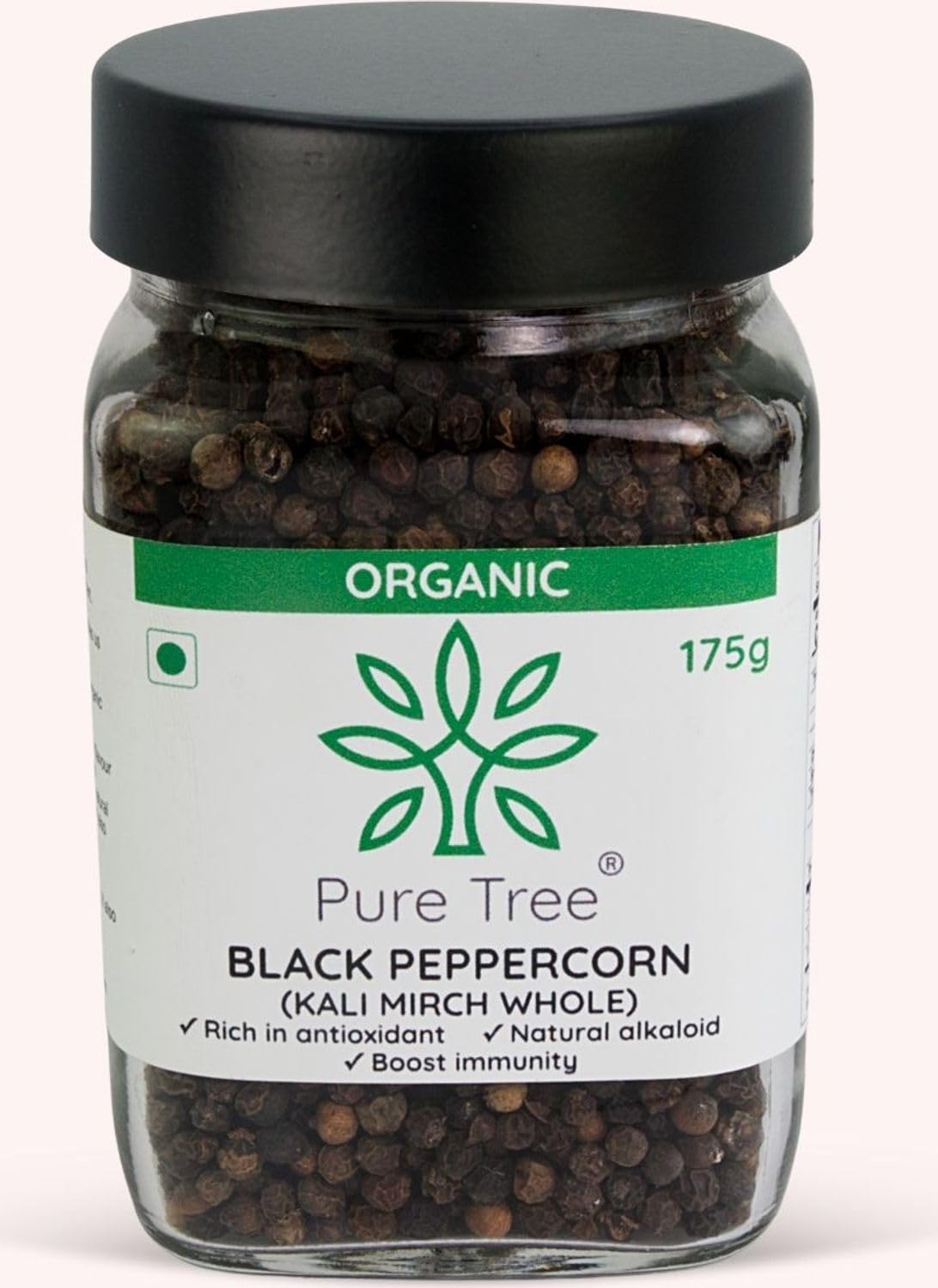 Pure Tree Certified Organic Kali Mirch Whole | 175 g | Glass Jar | Organic Black Pepper Whole | Black Peppercorn | Aromatic Black Pepper Seeds | Miriyalu Whole Spices (B09XXTMT6X) Amazon Price History, Amazon Price Tracker