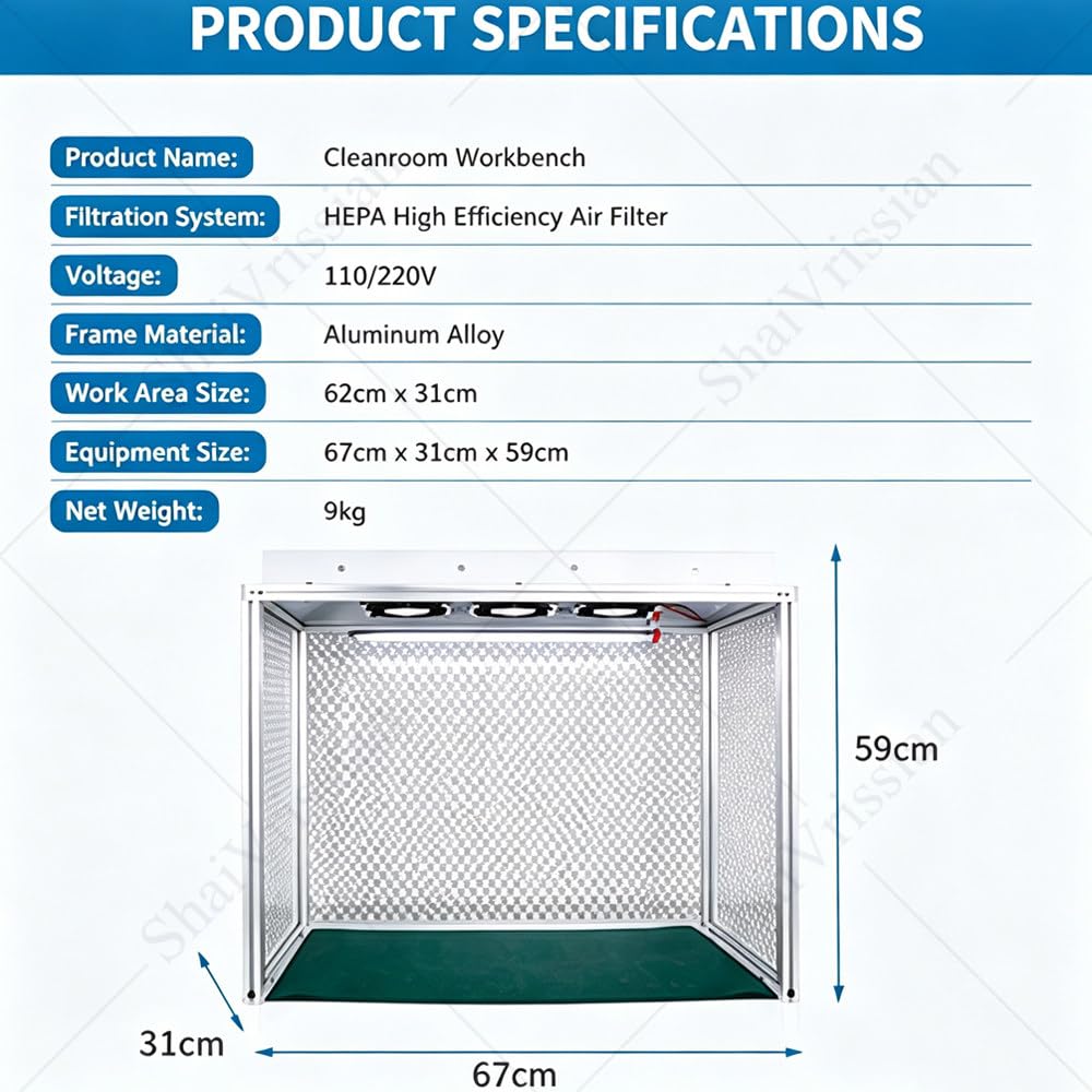 Air Flow Clean Bench Mit Klasse100 Hepa-System | Vertikale Laminar-Flow-Haube,3ventilatoren,Geräuscharmer Betrieb,Elektronikreparatur,Reinraum,Labor,Staubfreie Werkbank