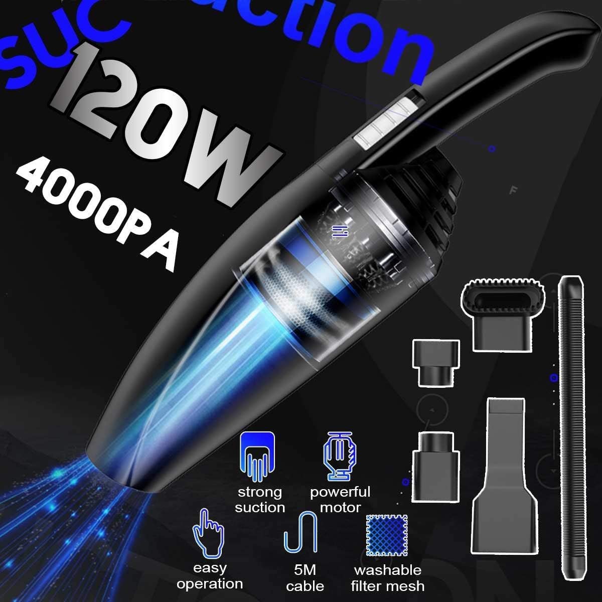 weining Car Vacuum Cleaner Car Handheld Vacuum Cleaner Mini Vacuum Cleaner 120W Powerful Vaccum Cleaners Auto(Color:Black)