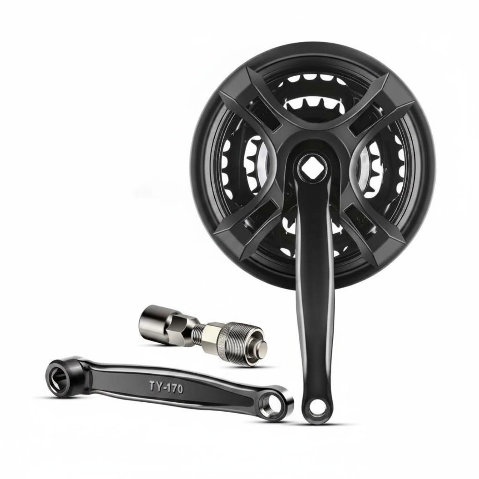 Baoblaze Crank Arm Square Hole Cycle Crankset Crank Arm Set High Strength Carbon Steel Reliable Suitable for Commuting Road, Left Crank + Right Chainring + Crank Puller, 170mm Axle Distance