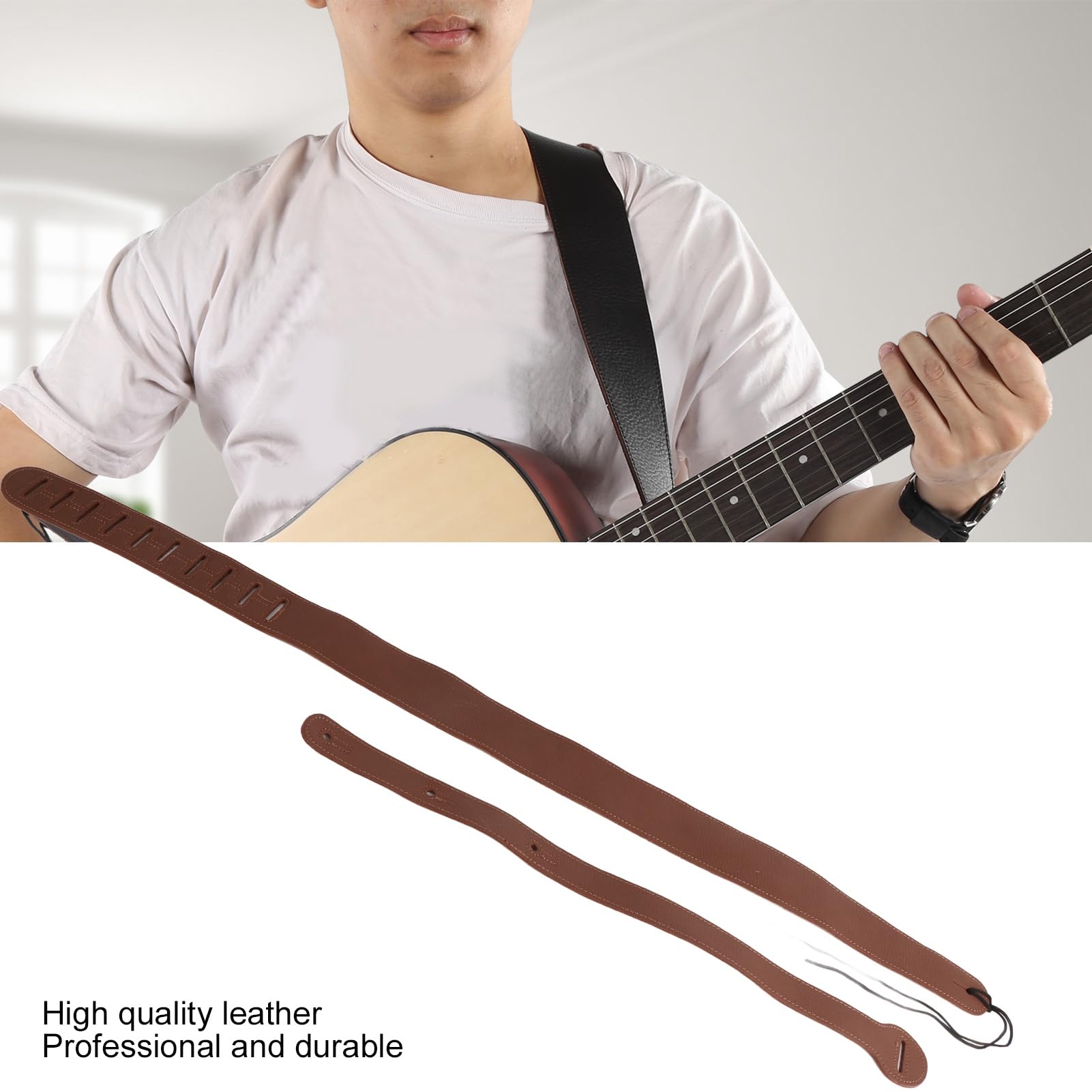 Gitarrengurt für E-Bass, verstellbares weiches Lederpolster mit Verbindungsgurt GS-07