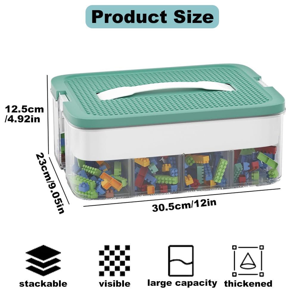 Storage Boxes,Kids Toy Lego Box,Stackable Toys Organizer with Lid,Handle,Plastic Multi Compartment Containers Chest Case for Storing Toys,Jewelry,Beads,Crafts,Tools,Building Blocks (1-Tier Green) - Image 3