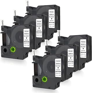 DOREE 6er Pack Etikettenband 45013 S0720530 12mm x 7m Schwarz auf Weiß Kompatibel mit Dymo D1 12mm Wasser-und UV-beständiges Kunststoff Kompatibel mit Dymo LabelManager 160 210D 280 360D 420P 500TS