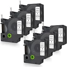 DOREE Pack of 6 45013 12mm x 7m Black on White Compatible with Dymo D1 S0727530 Plastic Labels 45013 Compatible with Dymo LabelManager 160 210D 280 360D 420P