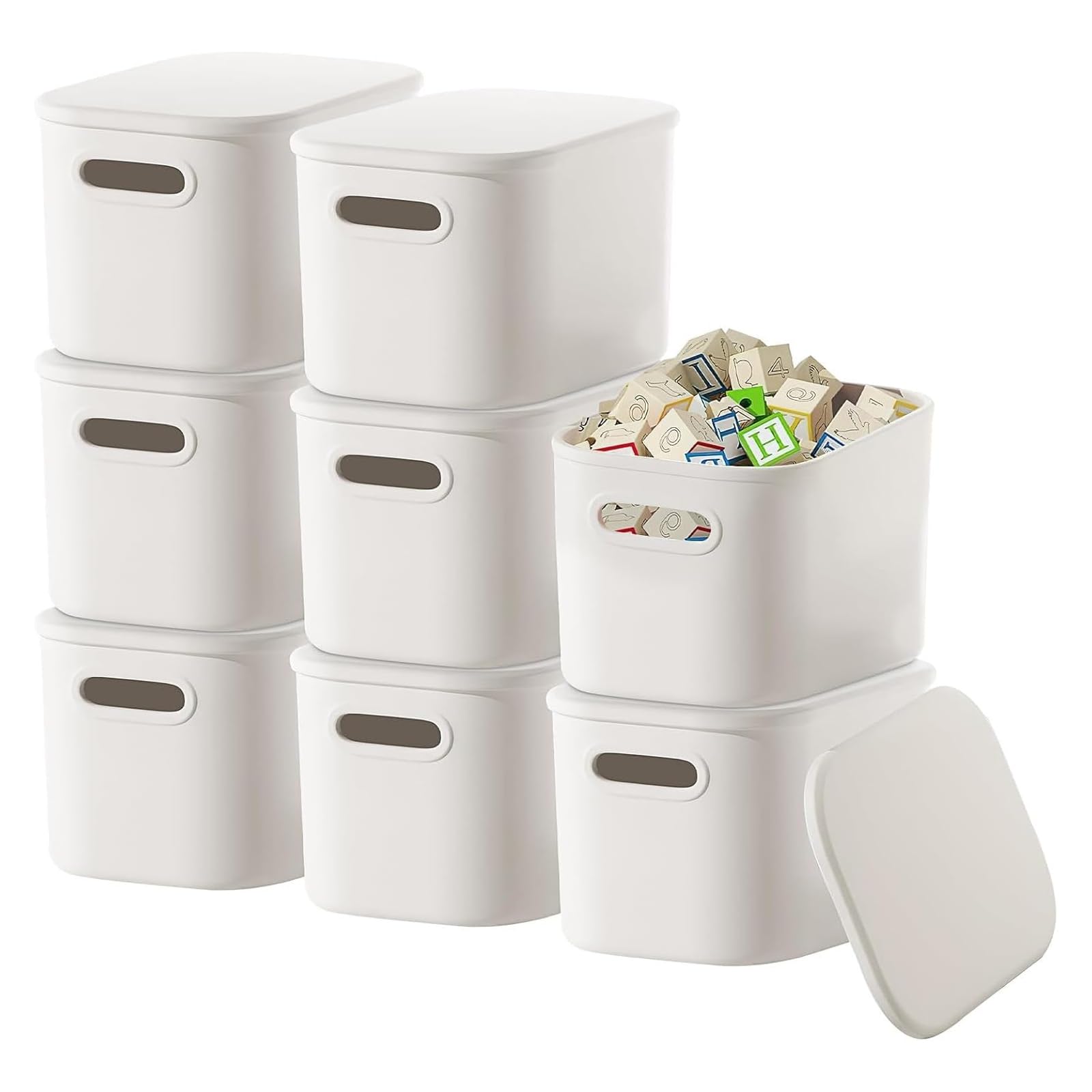 8 Pack White Plastic Storage Boxes with Lids, 7L Stackable Storage Bin Bulk