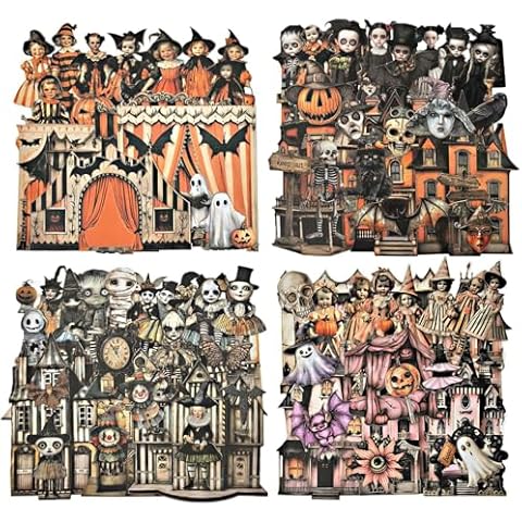 Vilikya 100Pcs Dark Gothic Halloween Stickers for Scrapbooking, Vintage Spooky Stickers for Junk Journal Supplies, Horriblr Castle Pumpkin Stickers for Journaling Kit, Skeleton Skull People Stickers Cover