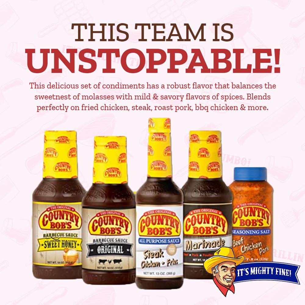 Country Bob's Seasoning & Rub Variety Pack - Includes All Purpose, Original BBQ and Sweet Honey BBQ Sauce, Seasoning Salt and Marinade