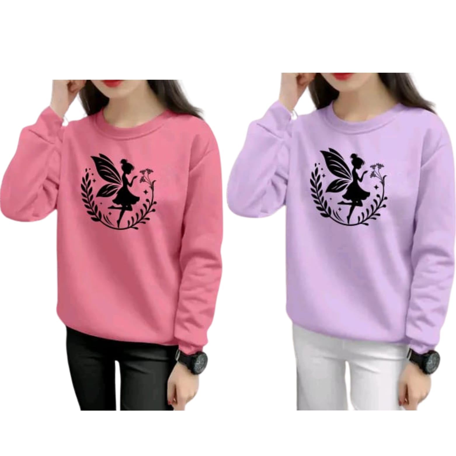 Pack of 2 Women's Graphic Printed Sweatshirts | Pari Design Full Sleeve Round Neck Casual Winter Sweatshirt Combo for Women & Girls-image-37