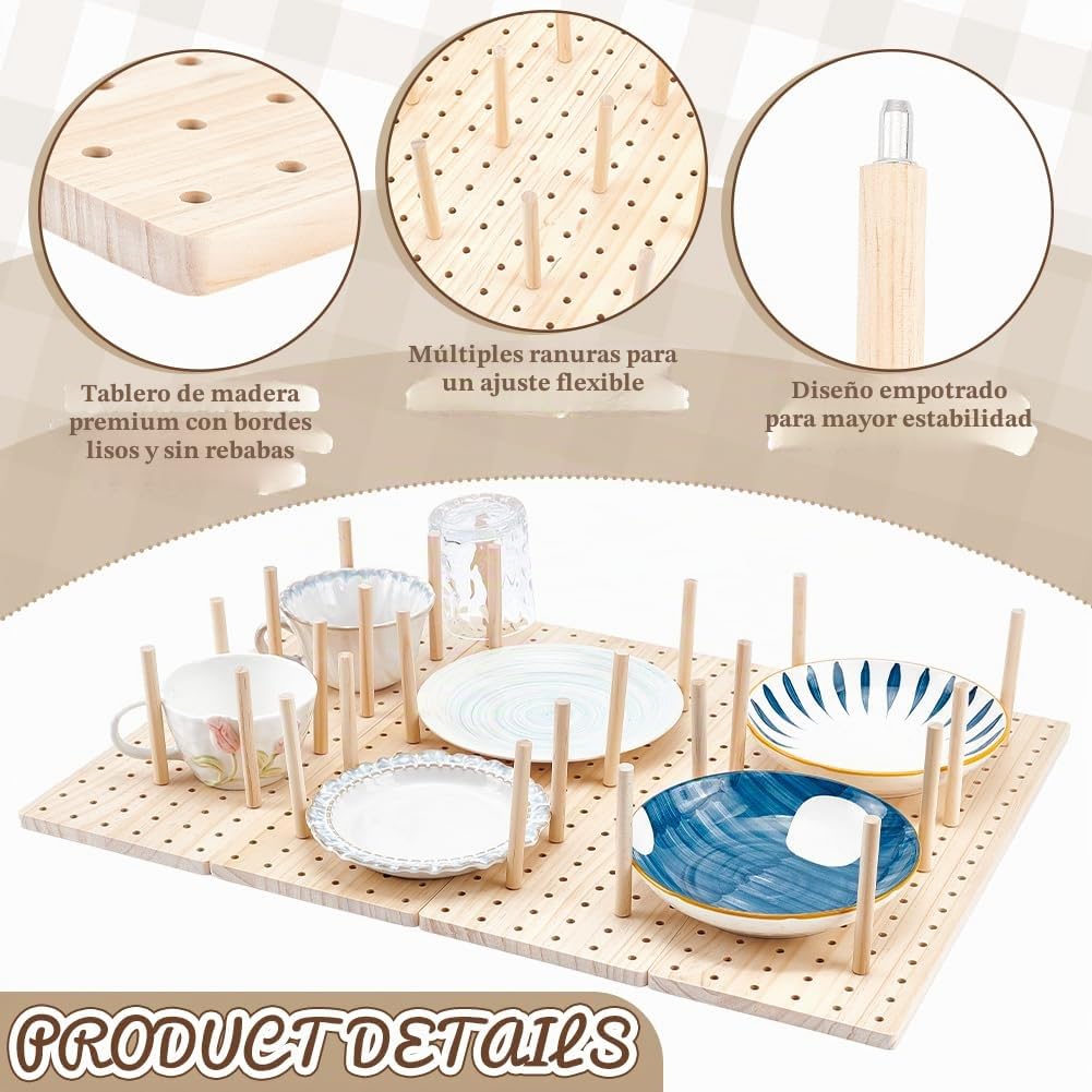 peacoblue Juego de 6 organizadores de cajones de madera, 40 clavijas y tornillos incluidos, para organizar platos de cocina, platos, recipientes de alimentos (17 x 5.9 pulgadas)