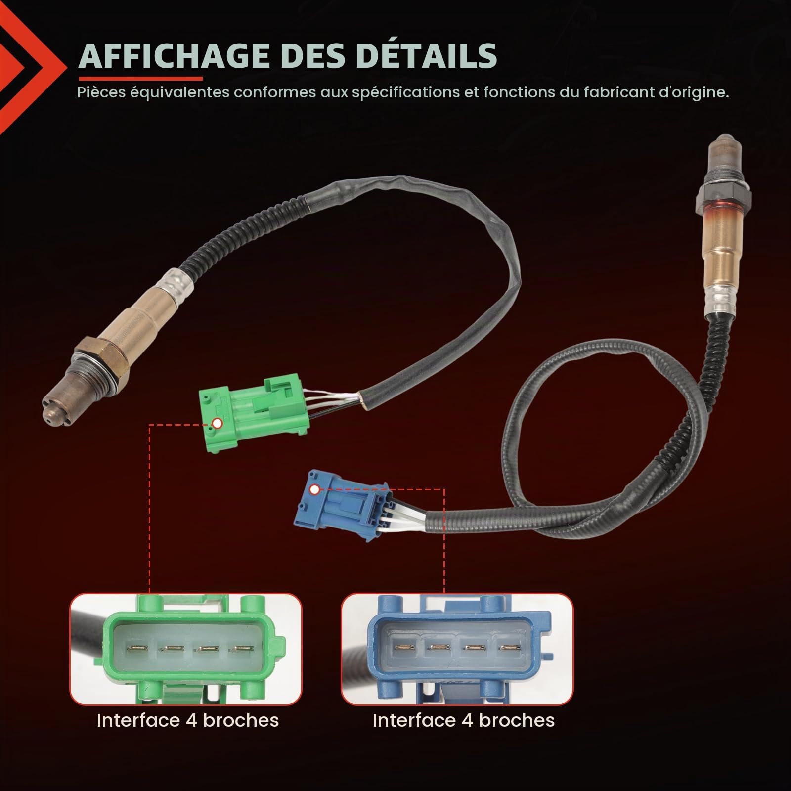 2 Sonde Lambda 1628HR 1628HN pour 206 207 208 3008 306 307 308 406 407 508 607 807 BERLINGO C2 C3 C4 PICASSO C5 DS3 SAXO XSARA PARTNER Capteur d'oxygène 4 Pins 96229974 96229997