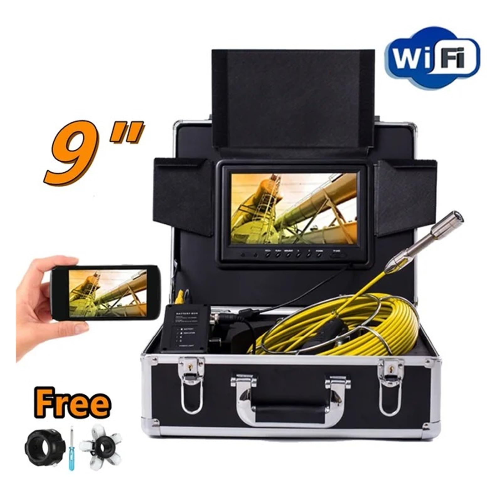 Kamera Inspekcyjna DVR/WiFi 20/30/50/100M Do Rur Monitor 7"/9" HD 1000TVL Wodoodporny IP68 Odpływ Kanalizacja Przemysłowy Endoskop Dobra Jakość Obrazu(200 m,9-inch WiFi)