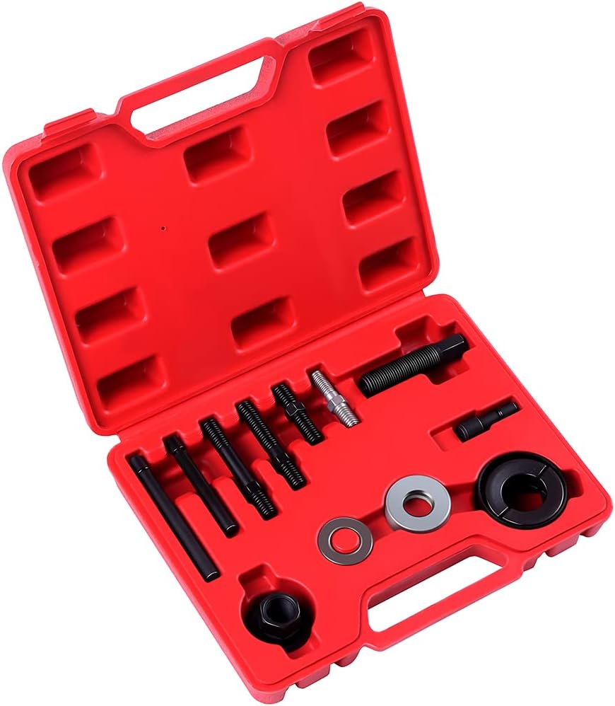 12 PCS Power Steering Pulley Puller Tool Pulley Remove and Install Tool Set Universal Fit for Water Pump, Vacuum Pump Pulleys and Most Engines with Storage Case
