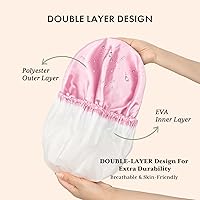 Vista 5 de AmazerBath gorro de ducha, paquete de 4 gorras de baño para mujeres reutilizables e impermeables, gorro de ducha de doble capa para el cabello