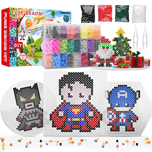 Longruner Juego de 12000 cuentas para planchar con placas de bolígrafo, 24 colores, 3 placas de...