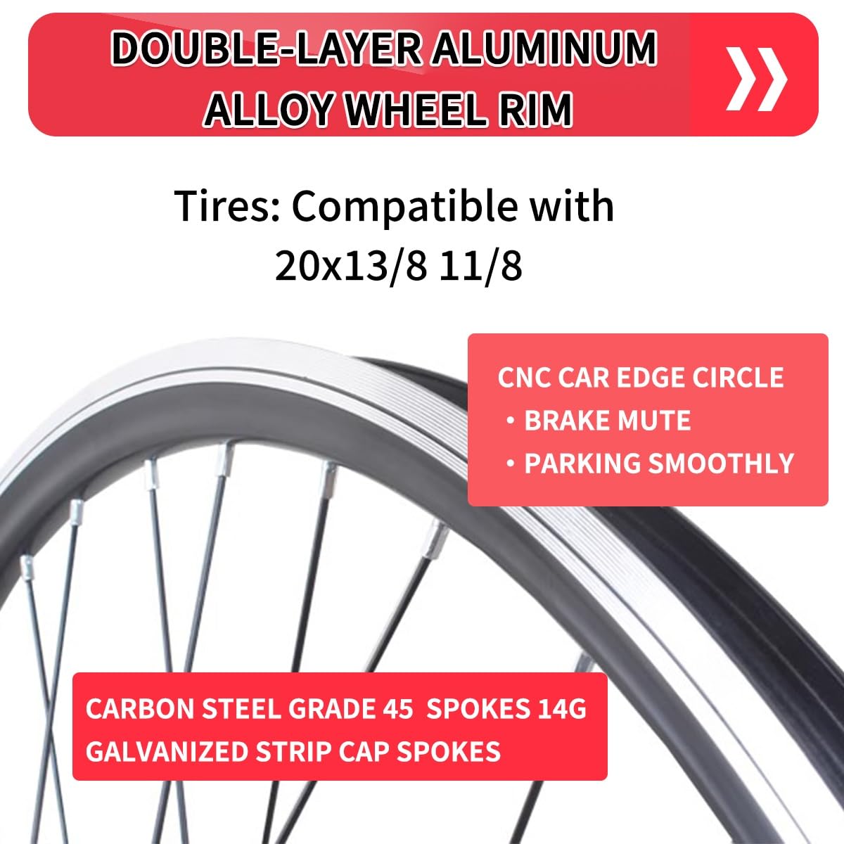 50.8 cm 451 składane zestawy kół rowerowych 20x13/8 11/8 koła V-brake/hamulec tarczowy Quick Release 36H piasta ze stopu aluminium przednia i tylna przerzutka koła do 7/8/9/10 prędkości (przód + Rea)