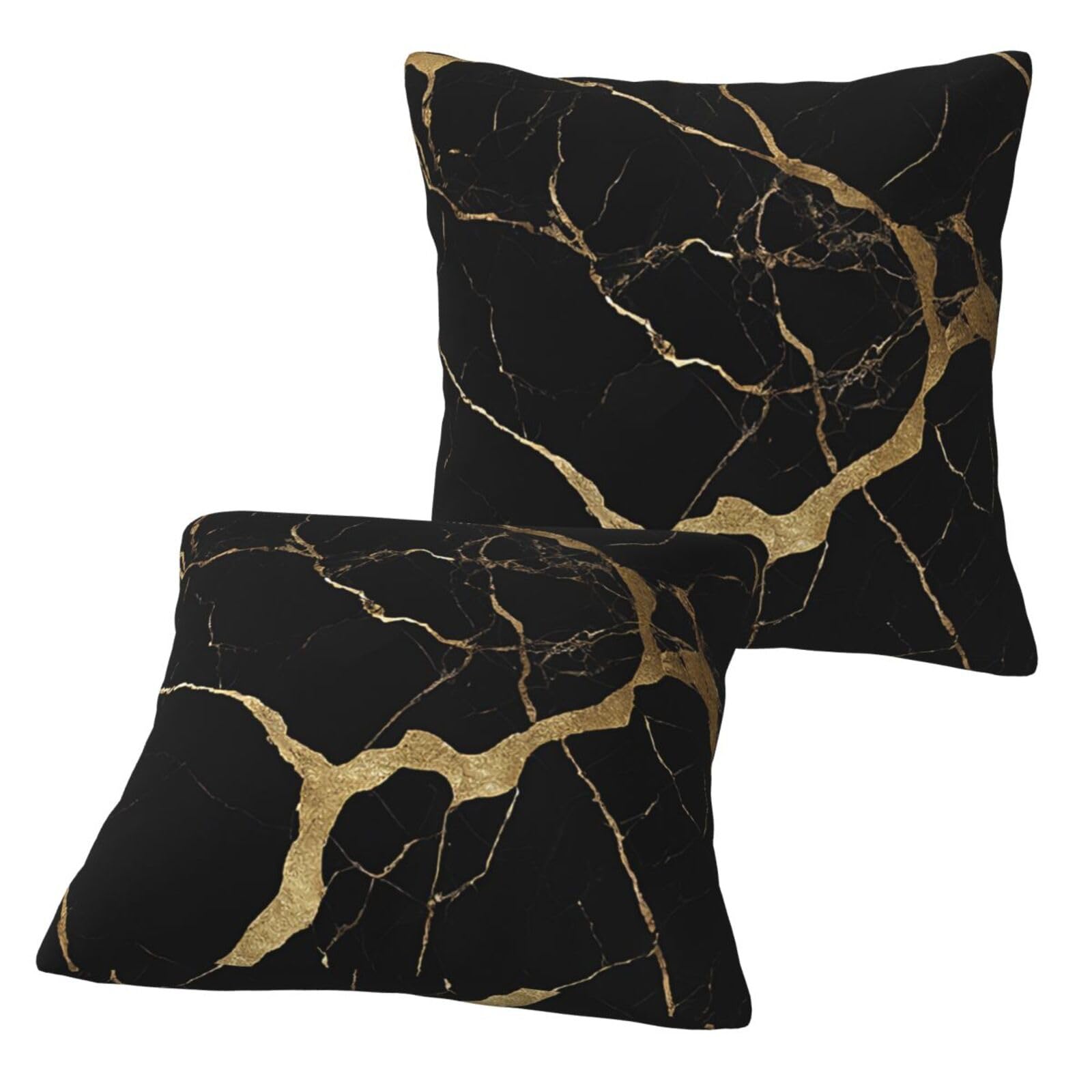 Aspoijhn Black/Gold ( Marble) Throw Pillow Covers Set Of 2 Soft Double-Sided Printed Cushion Covers For Sofa Couch Bed Living Room Decor 45 X 45Cm