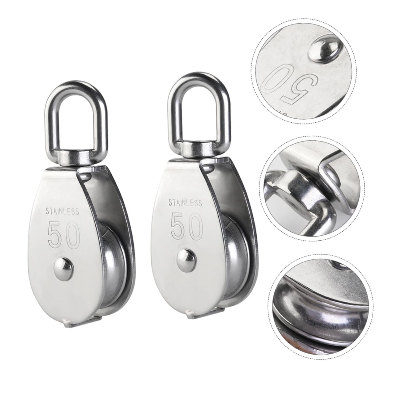 Poulie à Gorge en U en Acier Inoxydable 304, Poulie Robuste à Roulement pour Levage Câble, Lot de 2, Usage Industriel, Fitness et Alpinisme, Charge Élevée Taille M