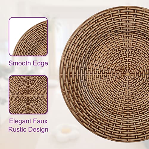 Platos Decorativos Rústicos de Plástico Faux Rattan 13" Set 6 miniatura 2
