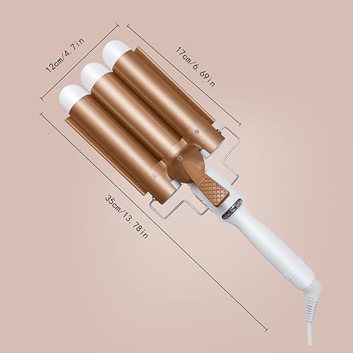 Miniatura 6 de Rizador grande de 3 barriles rizador de cabello de 3 barriles y rizador para ondas de playa rizador de cerámica de 125 pulgadas con pantalla LCD