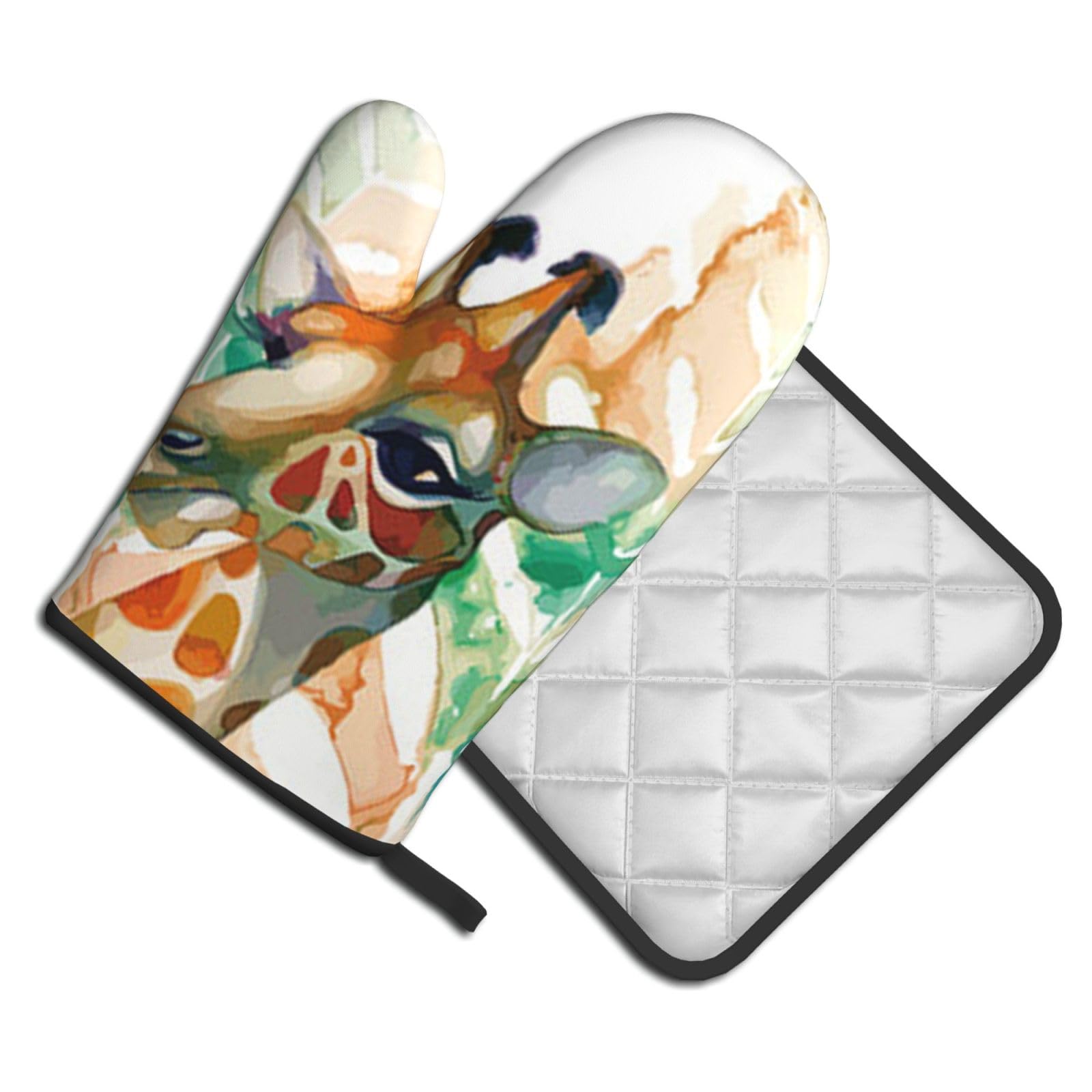 Oven Mitts and Pot Holders Set of 2 Pcs, giraffe Printed Heat Resistant Kitchen Gloves Potholders for Cooking Baking Grilling