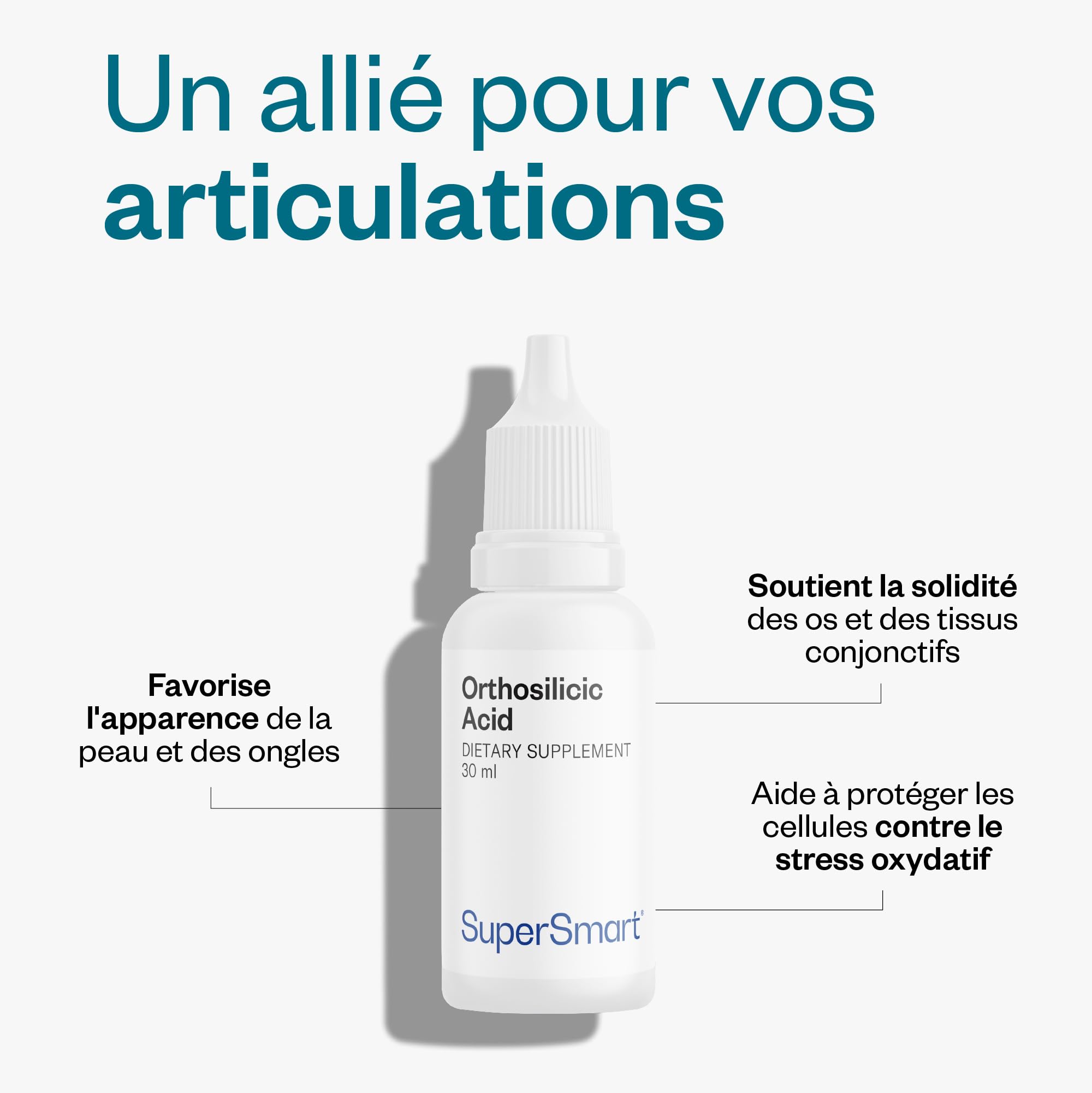 Acide Orthosilicique - Soutient la Santé de la Peau et des Cheveux - Renforce la Santé des Os - Enrichi en Vitamine B12 et en Choline - Vegan - Sans Gluten - SuperSmart