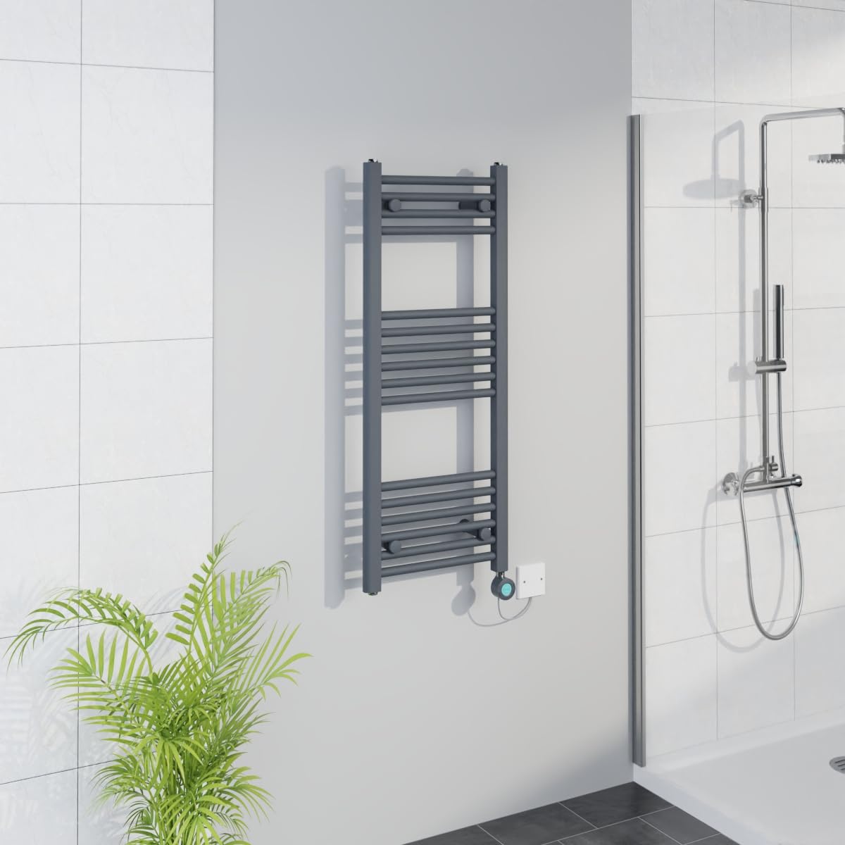 Warmehaus WiFi Electric Bathroom Straight Radiator Timer 1000x400mm Grey