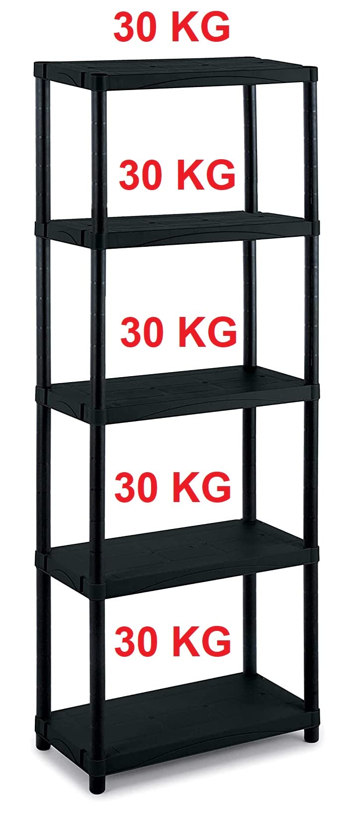 Megashopitalia Étagère modulaire à 5 étagères d'intérieur en Plastique 30 kg pour étagère (L70 x P30 x H174 cm)