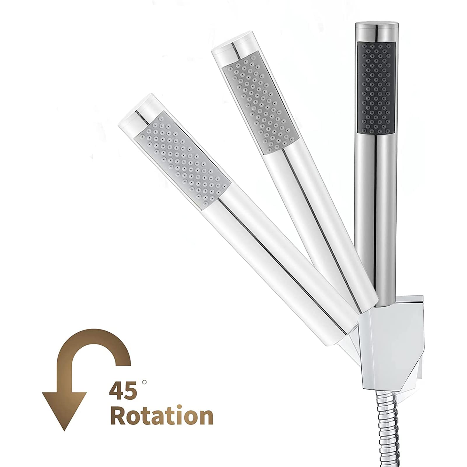 Alcachofa de Ducha Universal Cabezal de Ducha Latón Alta Presión Ducha de Mano con ABS Soporte Giratorio, 1.5M Acero Inoxidable Tubo Flexible,Cromo