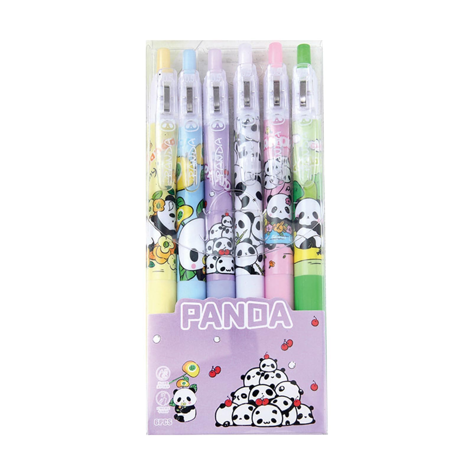 Gel Ink Pens, 6 Pcs Cute Panda Pens, 0.5mm Black Ink RetractablePens, Fine Point Smooth Writing Pen, Cute Office School Supplies Gifts for Women Men, Kawaii Pen