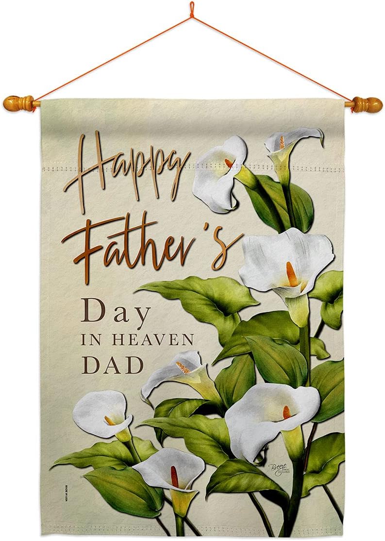 Fathers Day In Heaven House Flag Dowel Set Family Father Dad Daddy Papa Grandpa Best Parent Sibling Relatives Grandparent Small Decorative Gift Yard Banner Made USA 28 X 40