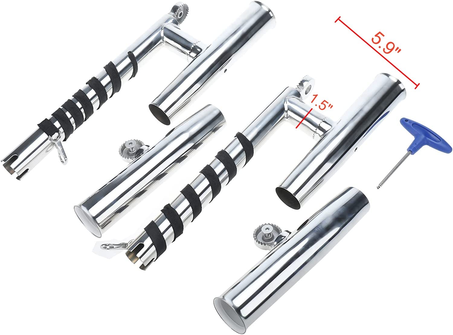 YaeMarine Coppia di supporti per canna da pesca in acciaio inox argentato, altamente lucidato, doppio supporto per canna da pesca regolabile, doppio angolo regolabile, qualsiasi angolo dall'acqua per