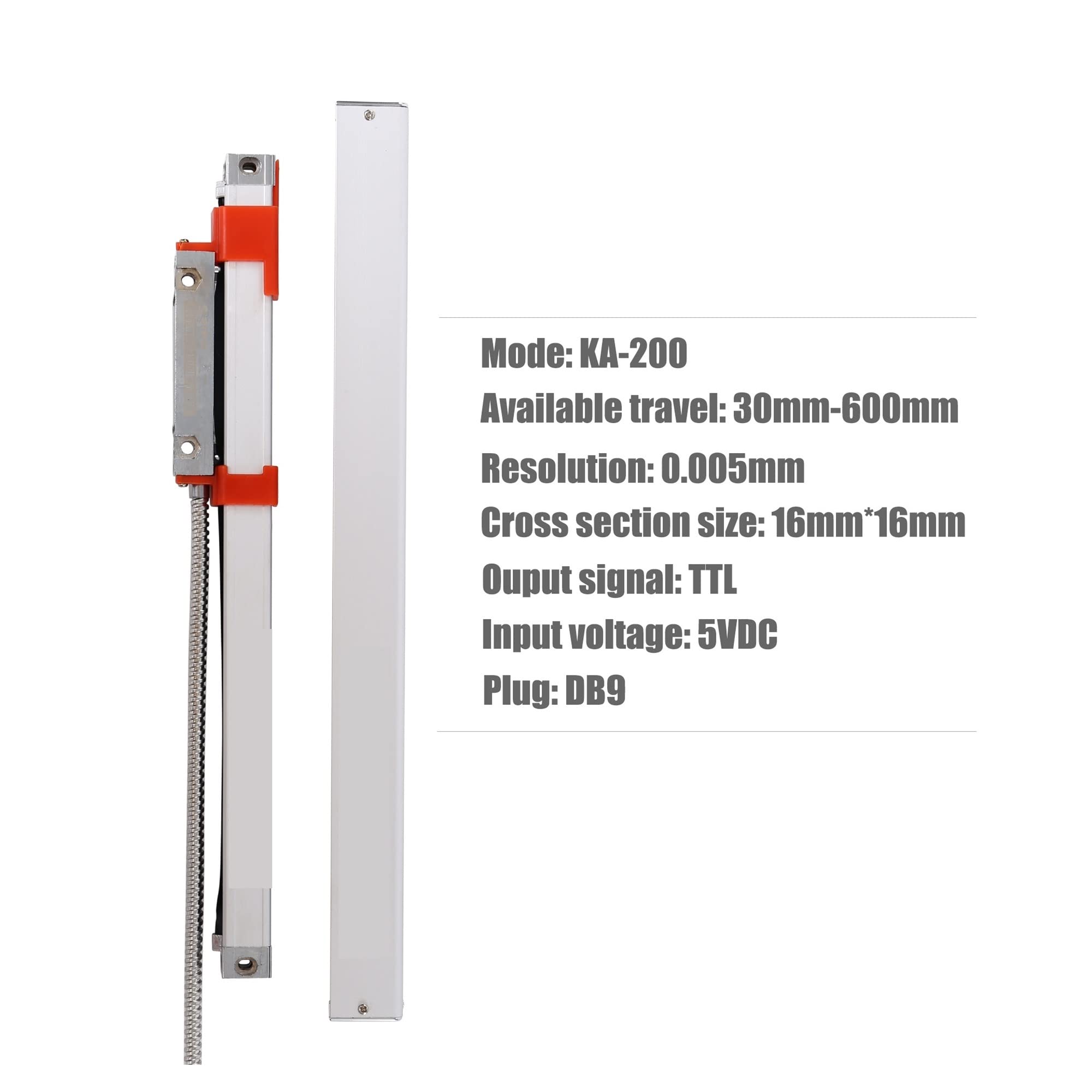 Digitale Linearskala, KA-200 16 * 16 mm Slim DRO Linear Scale KA200 120 130 140 150 160 170 180 190 200 mm 0,005 mm TTL Thin Optical Encoder Line(KA-200 150mm travel)