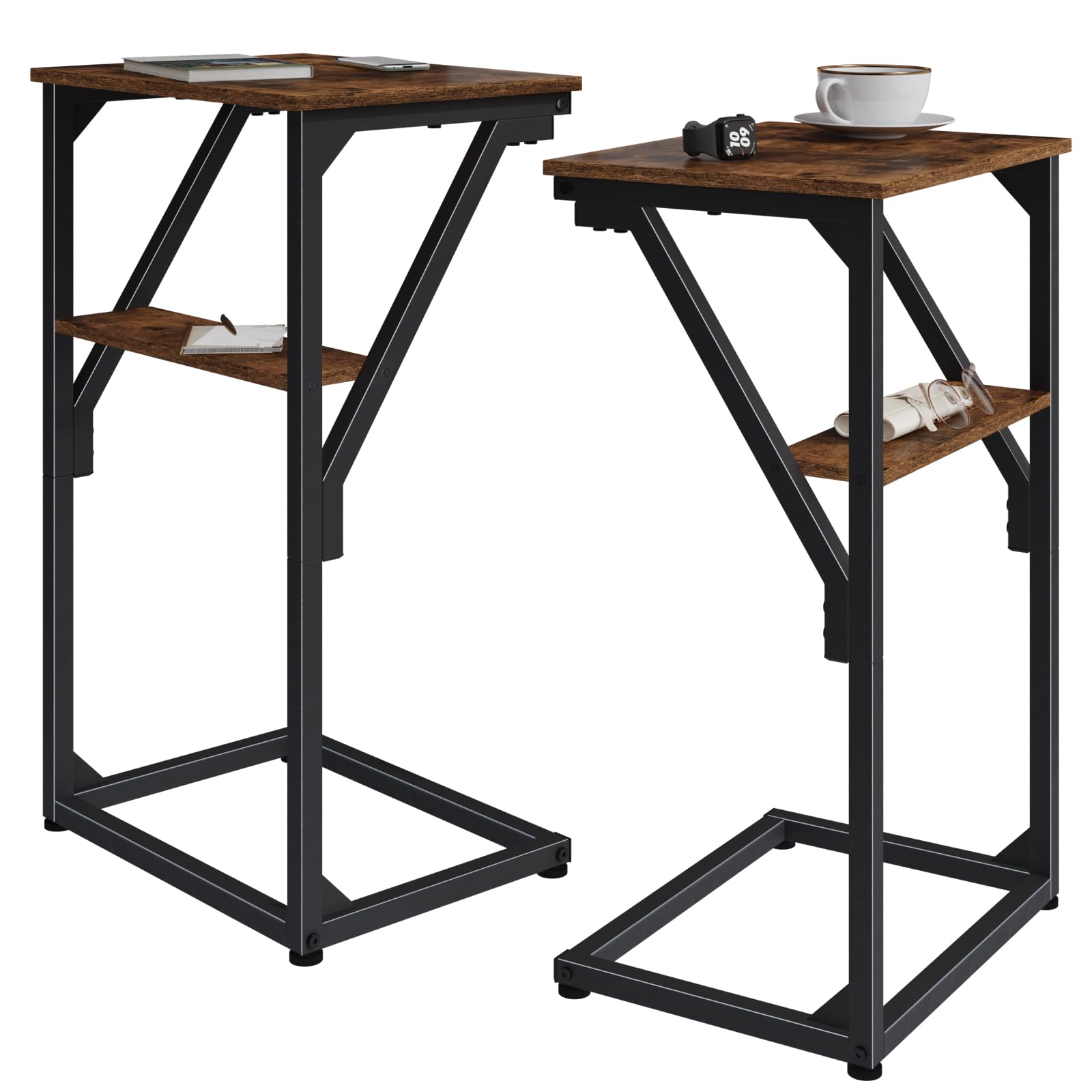 NEFROM C-Shaped End Tables, Sofa TV Trays Set of 2, Small Couch Side Table for Living Room, Bedroom, Bedside ET-D-BRW2