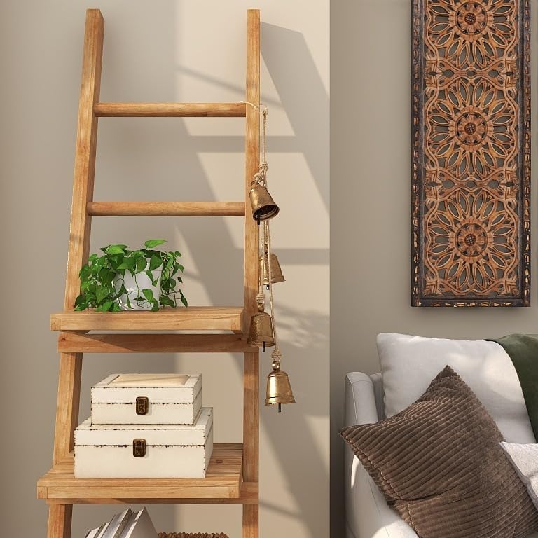 Miniatura 6 de Deco 79 Campanas de vaca decorativas en cascada de metal de inspiración tibetana con 4 campanas en cuerda para colgar de yute, 3 x 3 x 27 pulgadas,