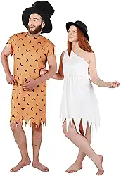 2 peças de fantasias de Halloween para casais para adultos, cosplay familiar, homem das cavernas, fantasia de casal para homens e mulheres, para festa de Halloween, Laranja, branco, 1
