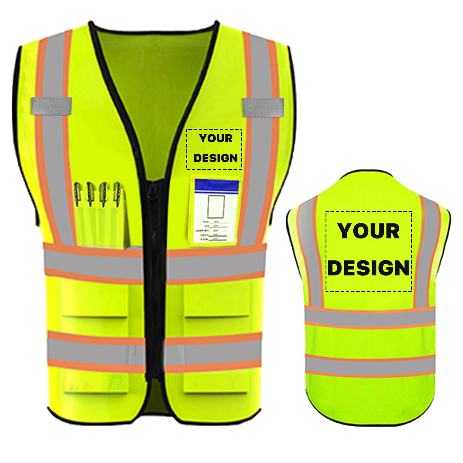 YOWESHOP High Reflective Visibility Safety Vest Custom Your Logo Safety Workwear with Reflective Strips and Pockets