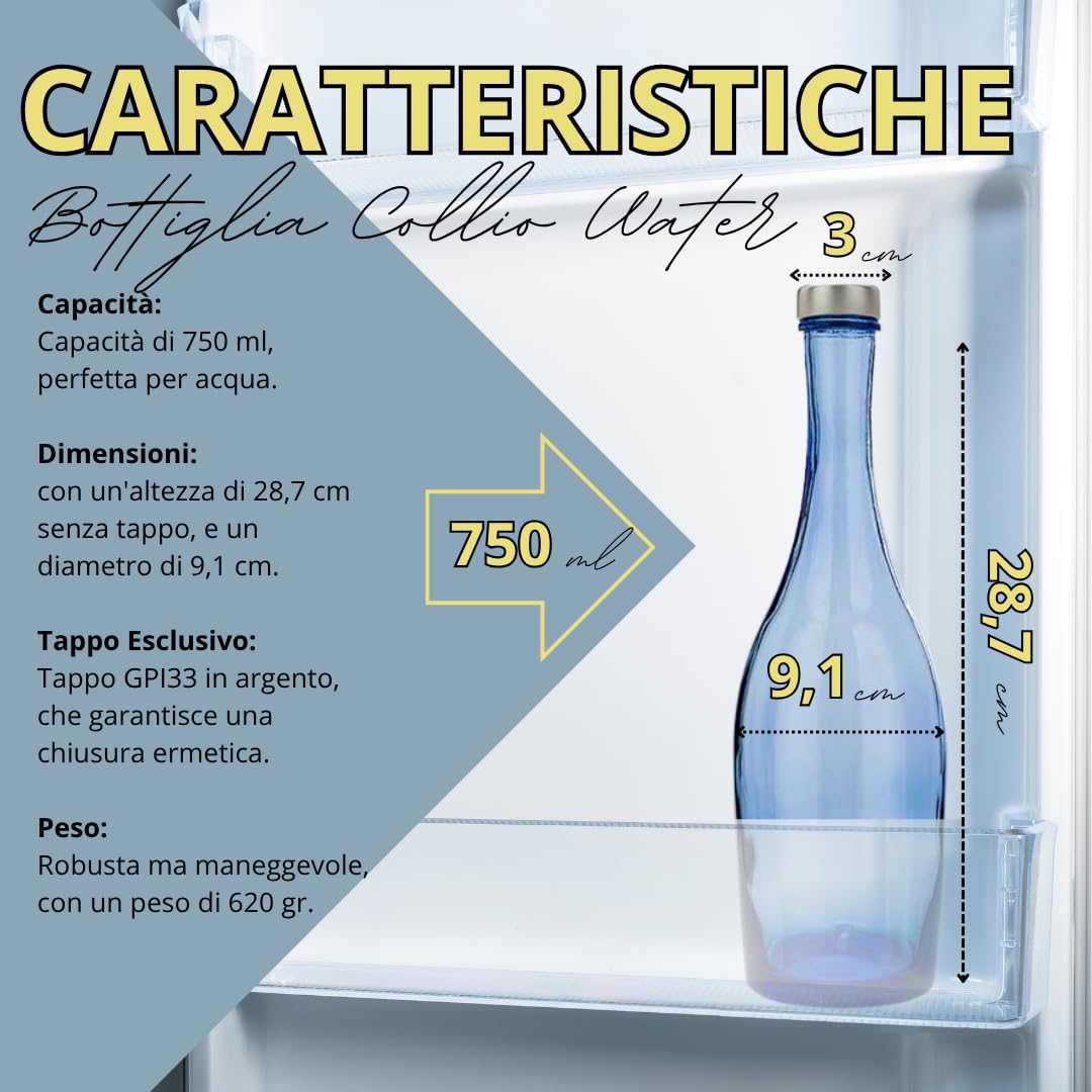 Lot de 6 bouteilles en verre bleu 750 ml avec bouchon à boule