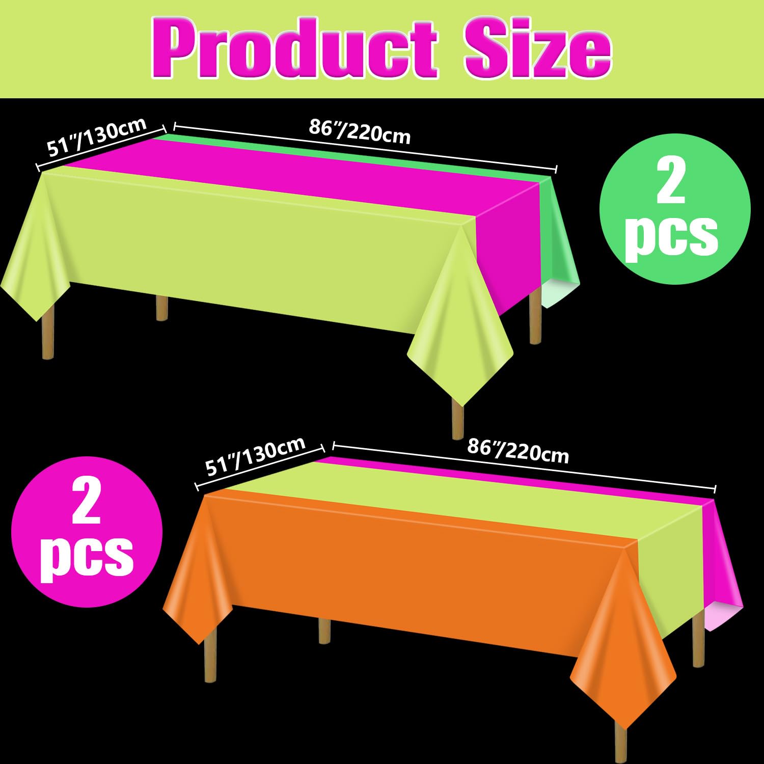 APUXXJUPA 4 Pcs Neon Table Cloths - 130 x 220 cm Glow in The Dark Table Cloths for Neon Party Decorations Glow Party Supplies, 2 style - Image 2