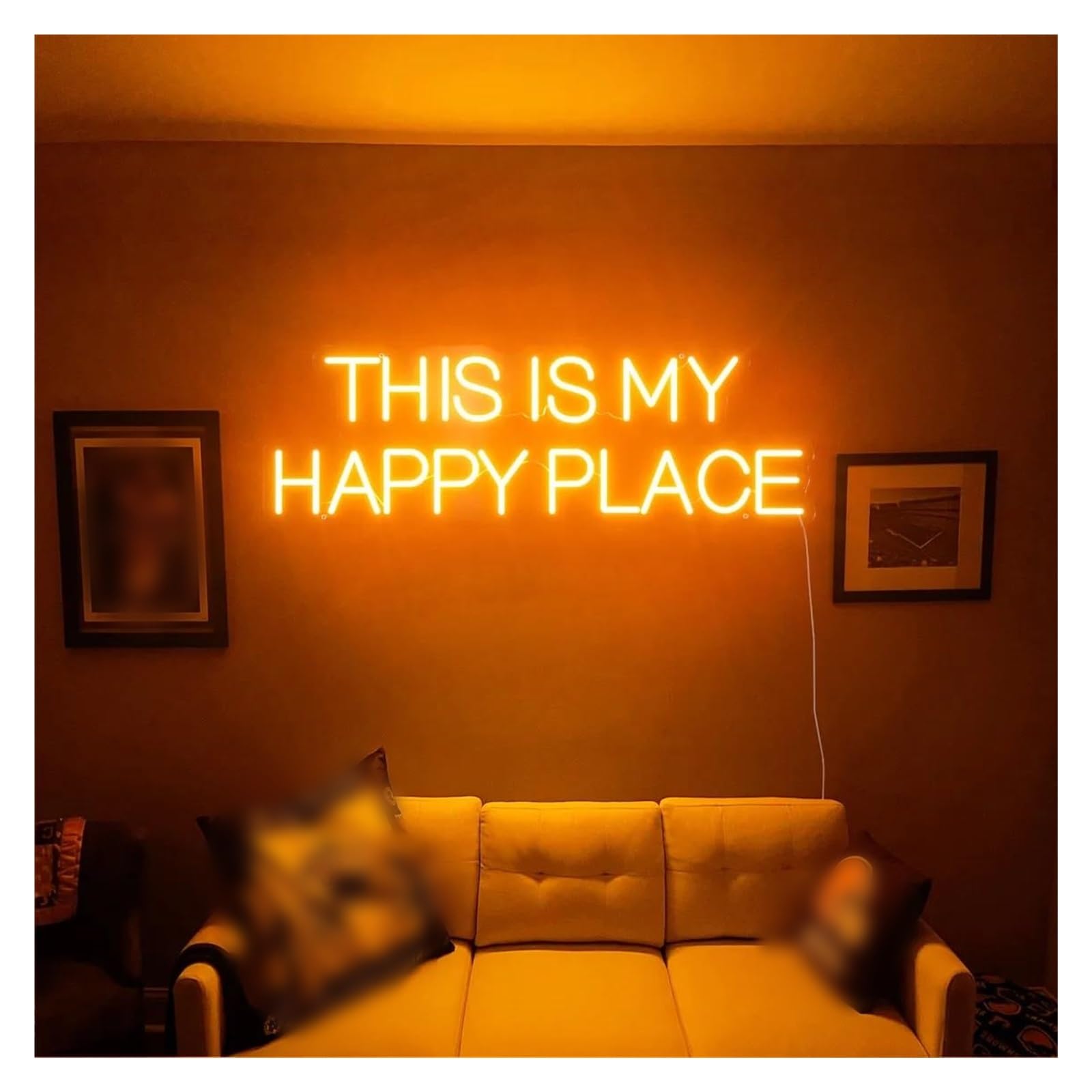 SHOUXI Sign Lamp This is My Happy Place Neon Sign Bedroom Living Room Home Decor Office Studio Wall Night Lights 50x14cm(A)