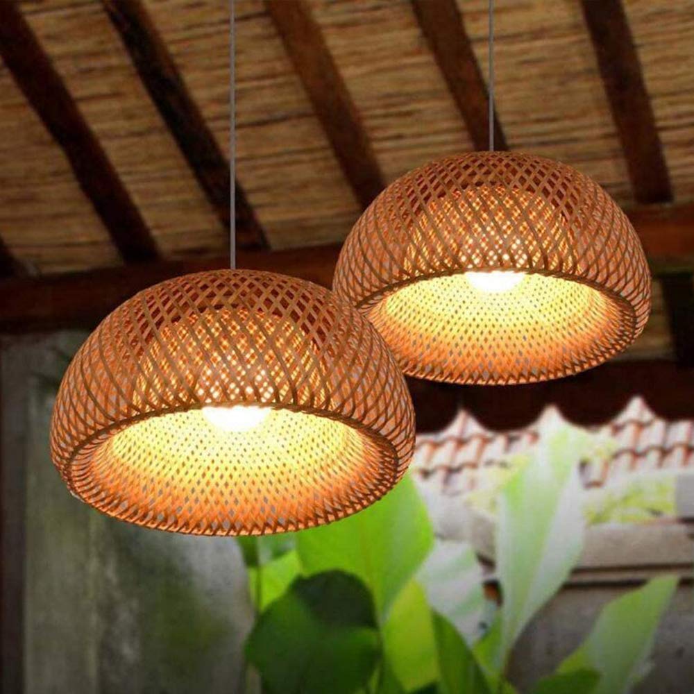 Lampade A Sospensione in Bambù Naturale Lampadario Rattan Lampada Per Sala Da Pranzo Retrò Lampada Soffitto Regolabile Altezza Soggiorno Camera Da Letto Corridoio Ristorante Hotel Illuminazione,45cm